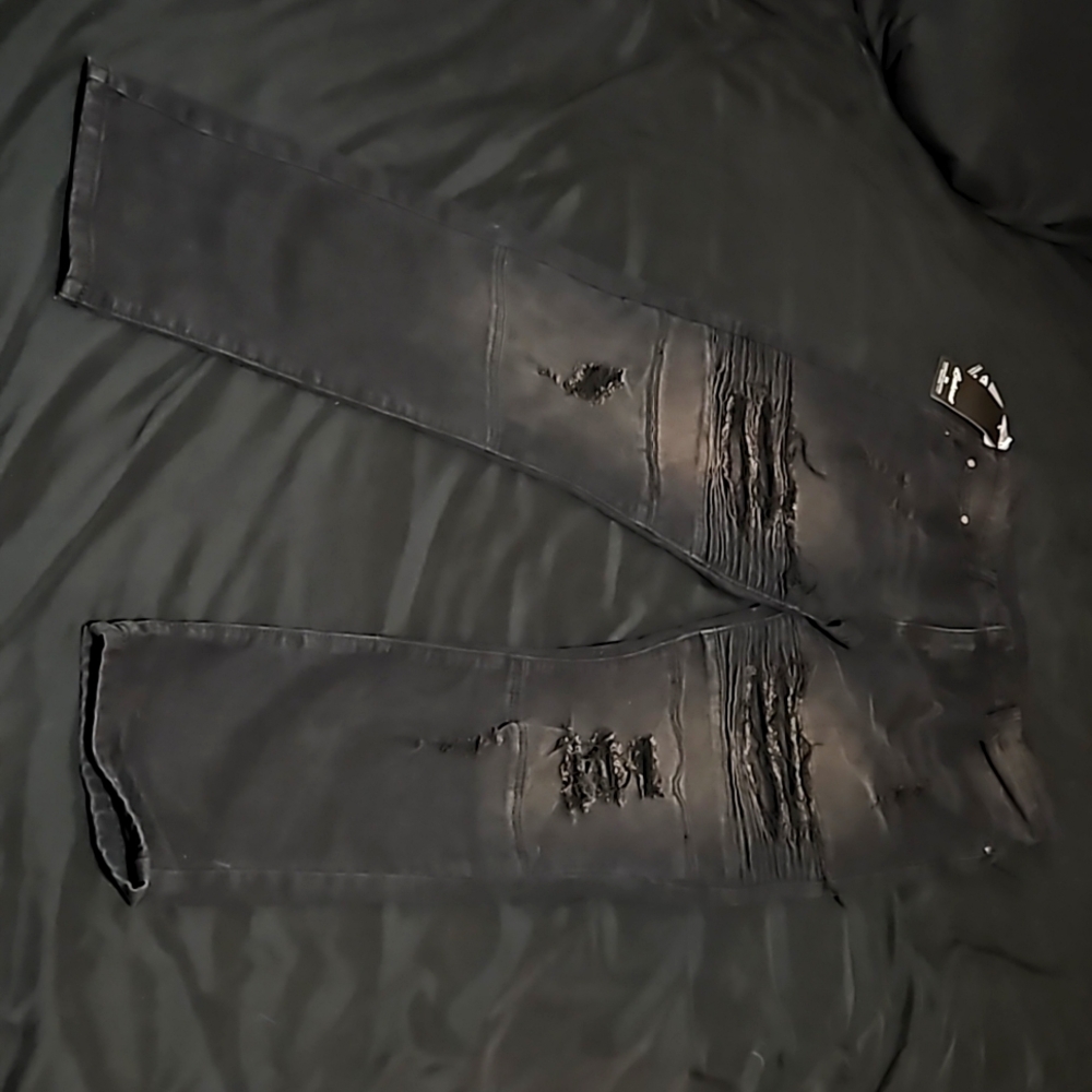 Mens black distressed jeans